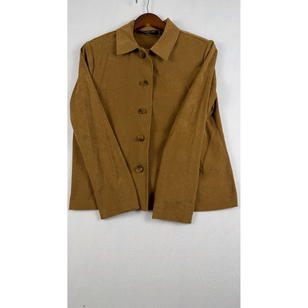 Briggs New York Petite Vintage Y2K Faux Suede Camel Brown Button Up shacket PM